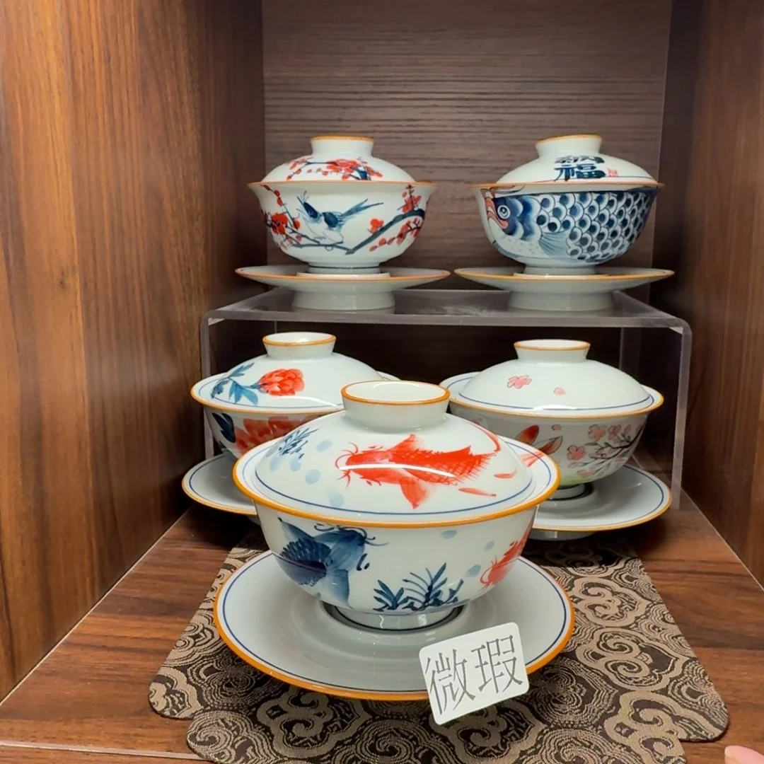 釉下手绘茶具微瑕