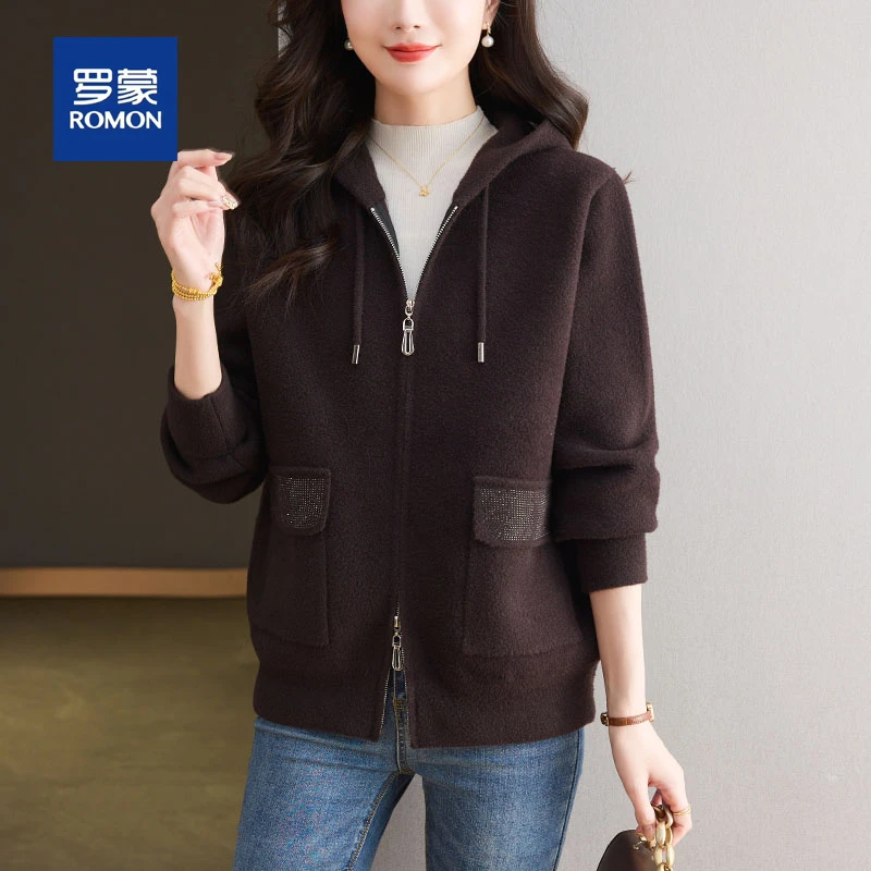 罗蒙时尚中年妈妈春装外套高级感连帽卫衣中老年女春秋装开衫上衣