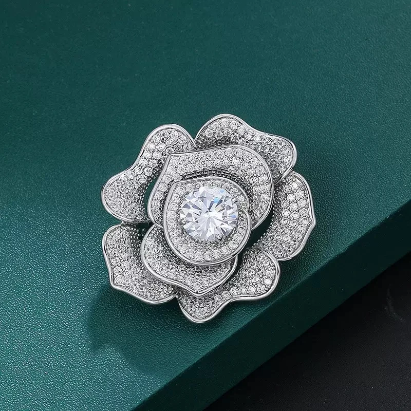 铜合金合成锆石胸针 时尚百搭玫瑰花胸针