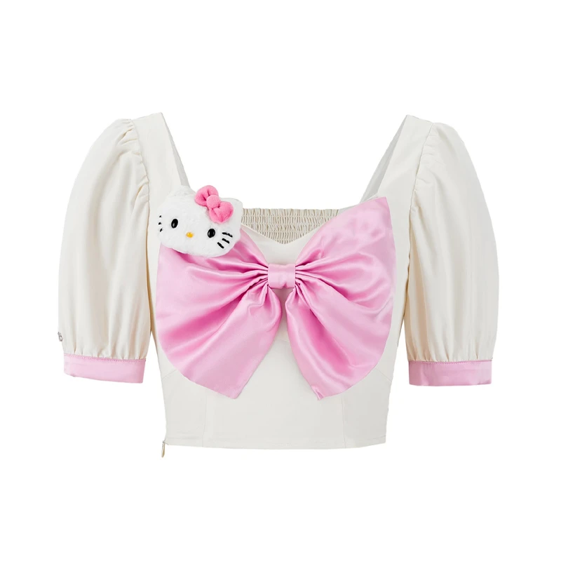 立体玩偶蝴蝶结短袖甜美2025夏季新款百搭修身短款上衣女051