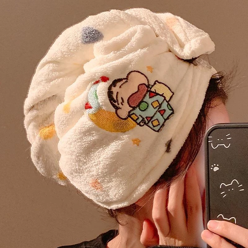 可爱蜡笔小新干发帽吸水速干包头发浴帽成人洗头擦头珊瑚绒毛巾yw