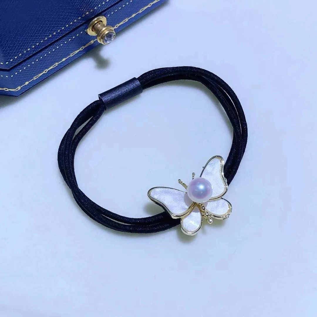 蝴蝶珍珠发绳发饰天然珍珠高光高亮淡水无核高弹力皮筋发绳发圈