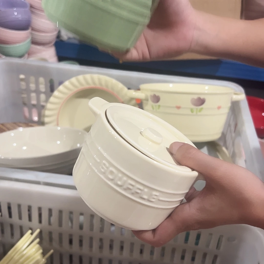 瓷片酷彩炖盅黄色绿色