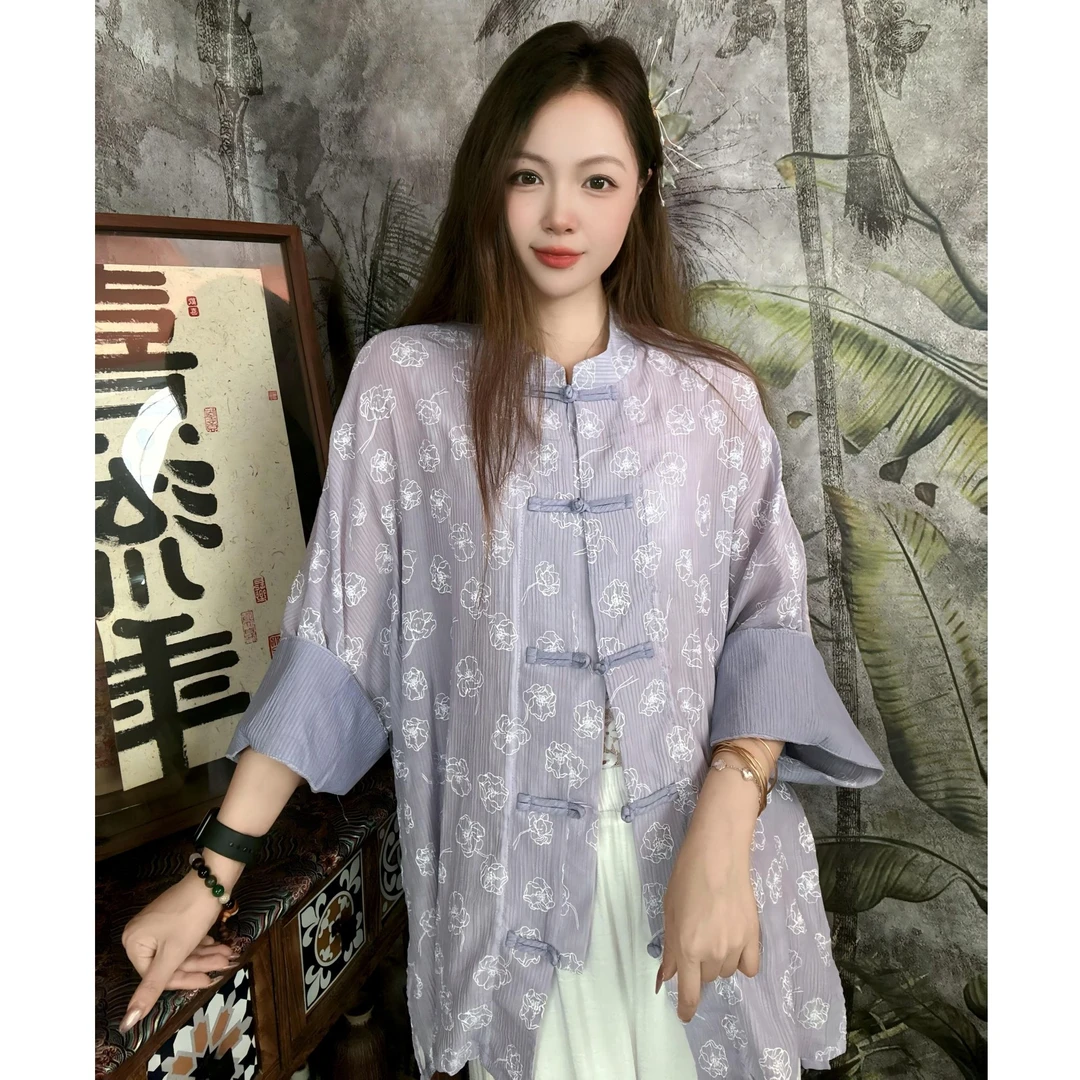 【挽梦】拾忆棉麻春夏款百搭宽松开衫盘扣翻袖防晒通勤外套上衣
