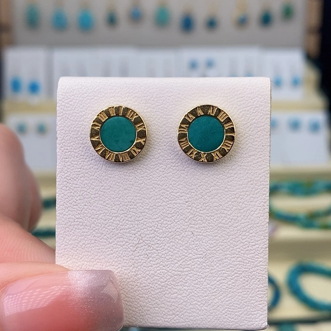 银S925镶嵌绿松石耳饰