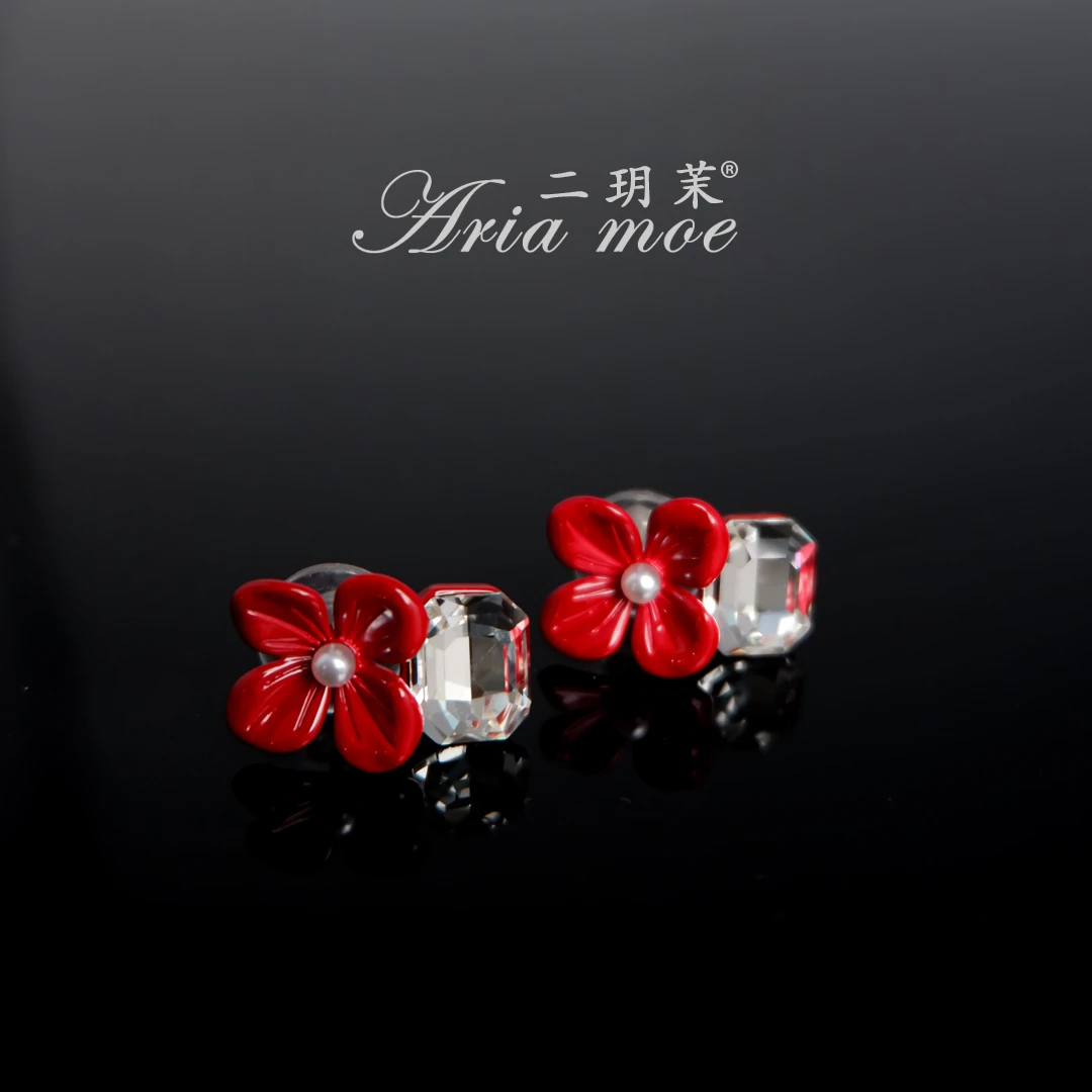 铜合金耳饰 【小红花】原创2025新年轻奢手工花朵耳钉气质锆锆耳饰