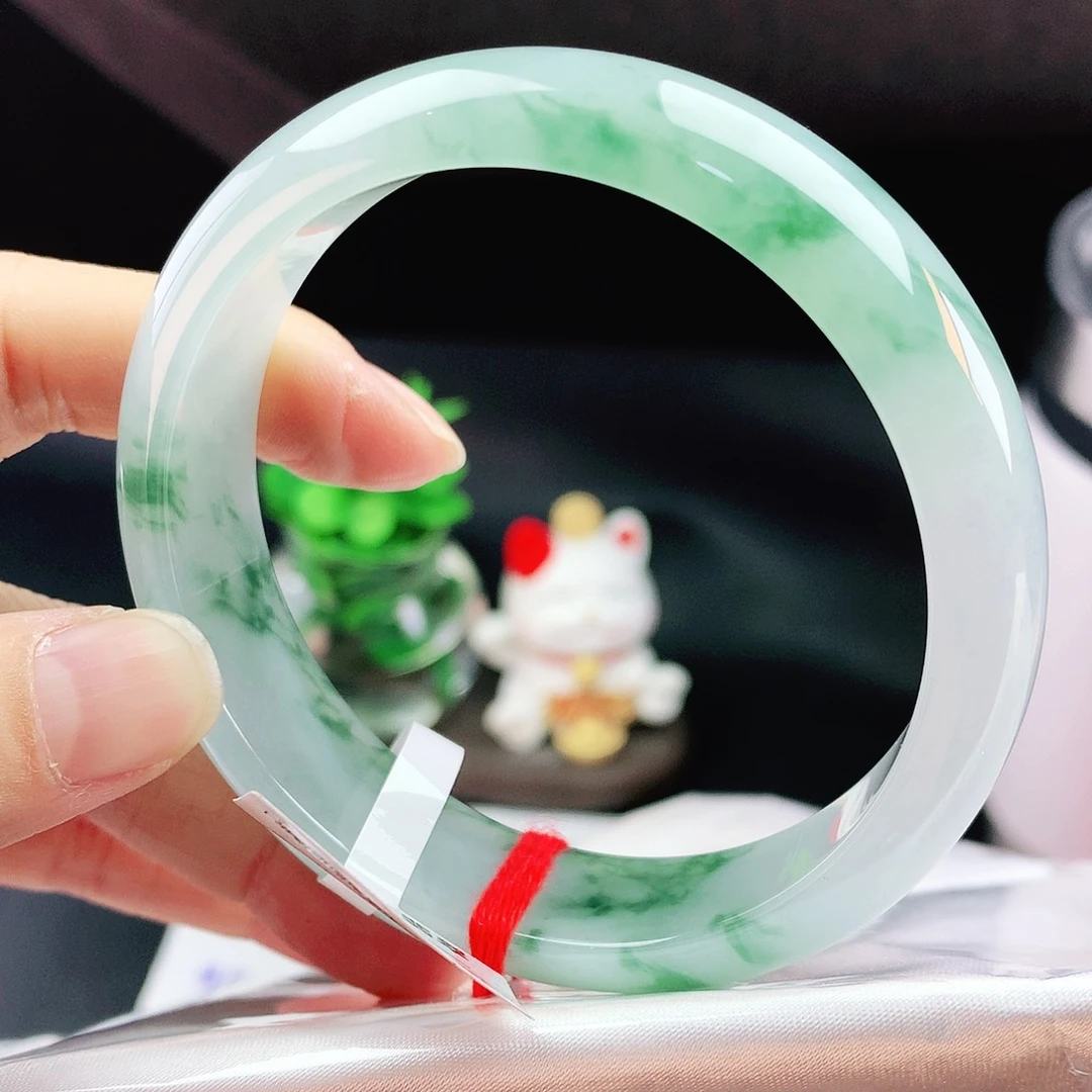 未镶嵌手镯翡翠61冰透绿花翠轮胎