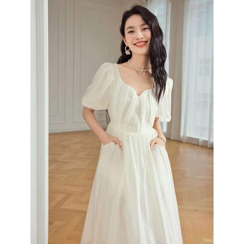 泡泡袖压褶仙气茶歇连衣裙FM2206 232602