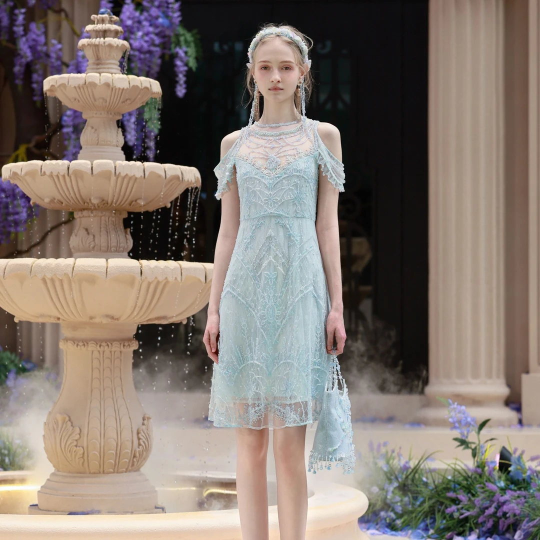 Marie Elie【霁风拾色】秀款重工钉珠连衣裙EAF21M01150