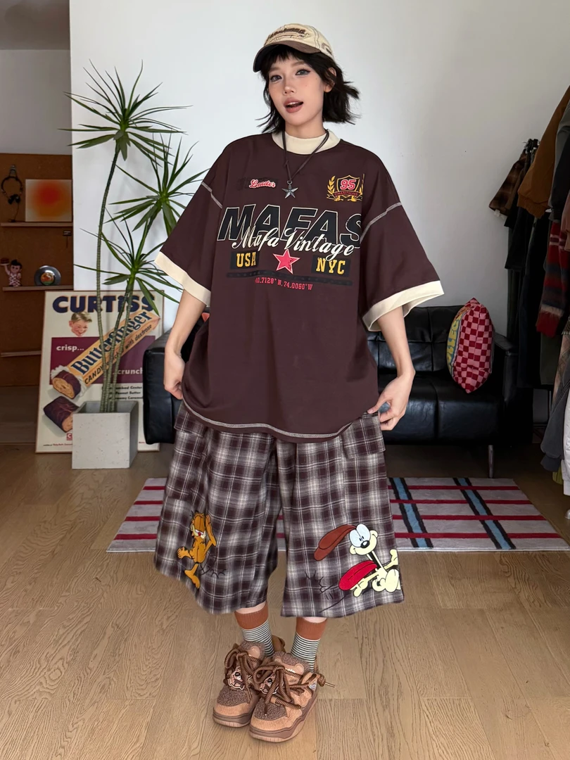 壹三三 MAFA美式复古潮做旧印花圆领宽松短袖夏季情侣百搭休闲