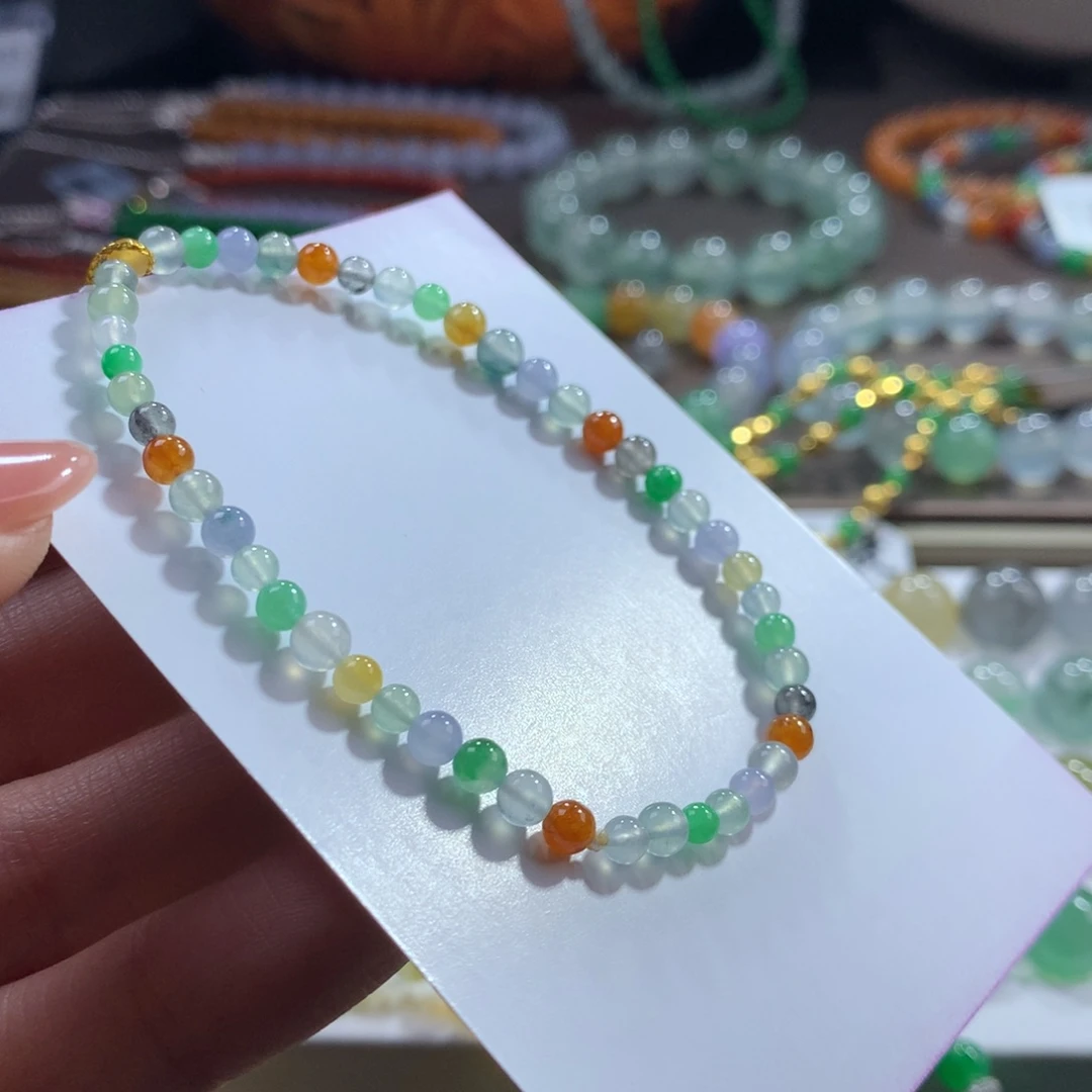 翡翠未镶嵌手链多宝小米卡3.6-4