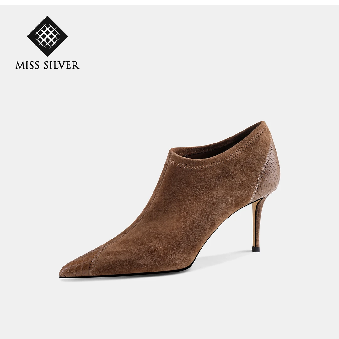MISSSILVER拼接尖头常规款胶粘细跟高跟鞋高跟鞋简约气质女鞋