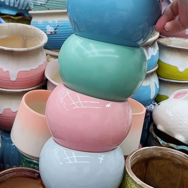 多肉绿植陶瓷花盆9.9包邮，有孔