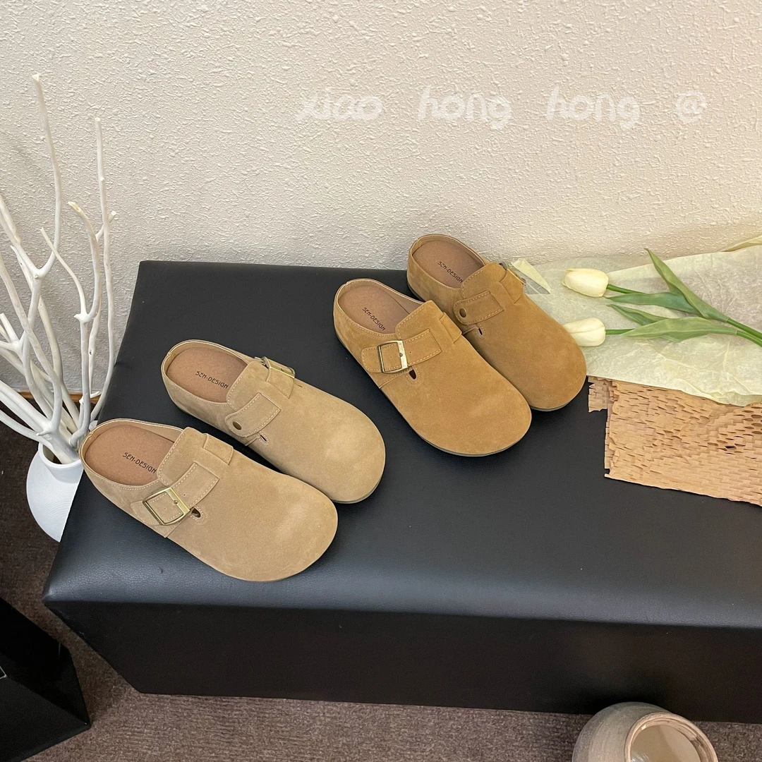 【小红】博肯内增高鞋包头版拖鞋女平底舒适百搭小众慵懒风复古时尚