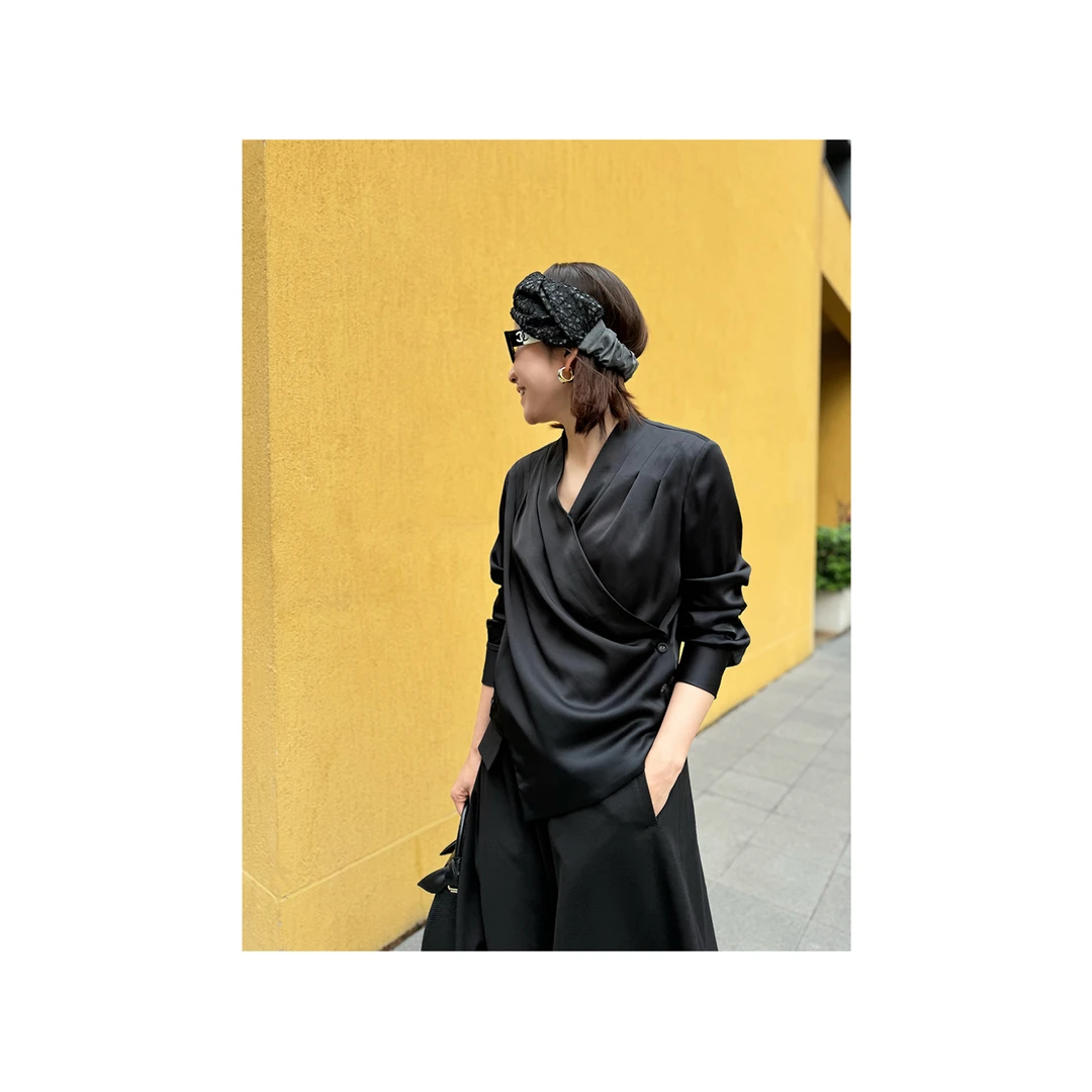 【都市意象】小众设计感时尚百搭气质显瘦不规则长袖衬衫#511020