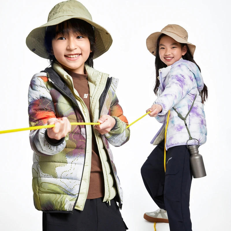 安奈儿男童女童短款羽绒服冬季迷彩印花连帽保暖亲子装EM445503