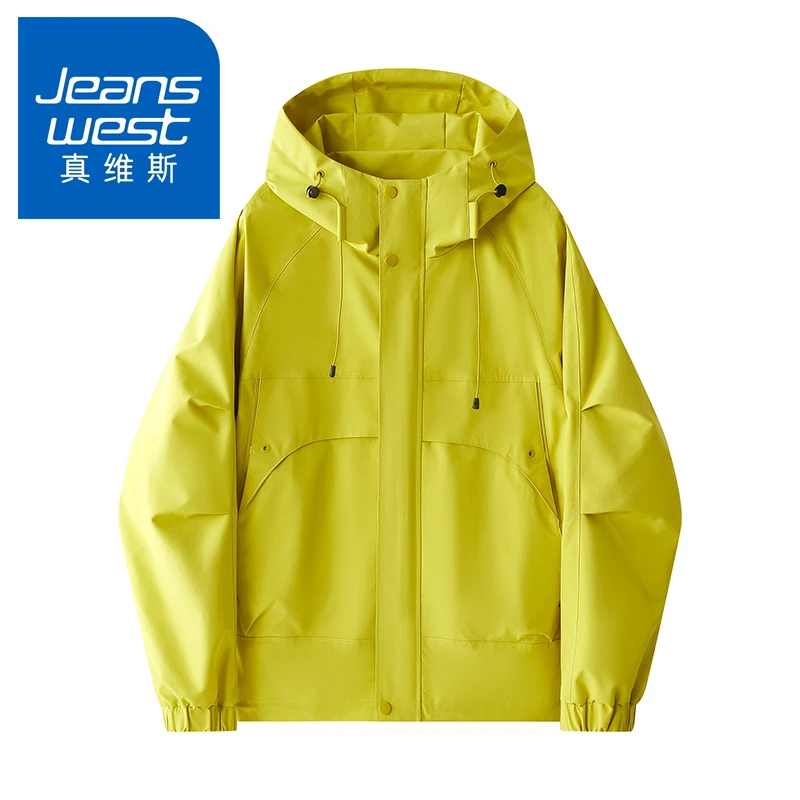 真维斯2025新款春秋款冲锋夹克外套潮青年百搭工装户外连帽登山服