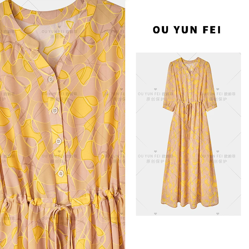 【橘子汽水】法式连衣裙女新款气质显瘦穿搭时尚洋气印花裙子HZ1031