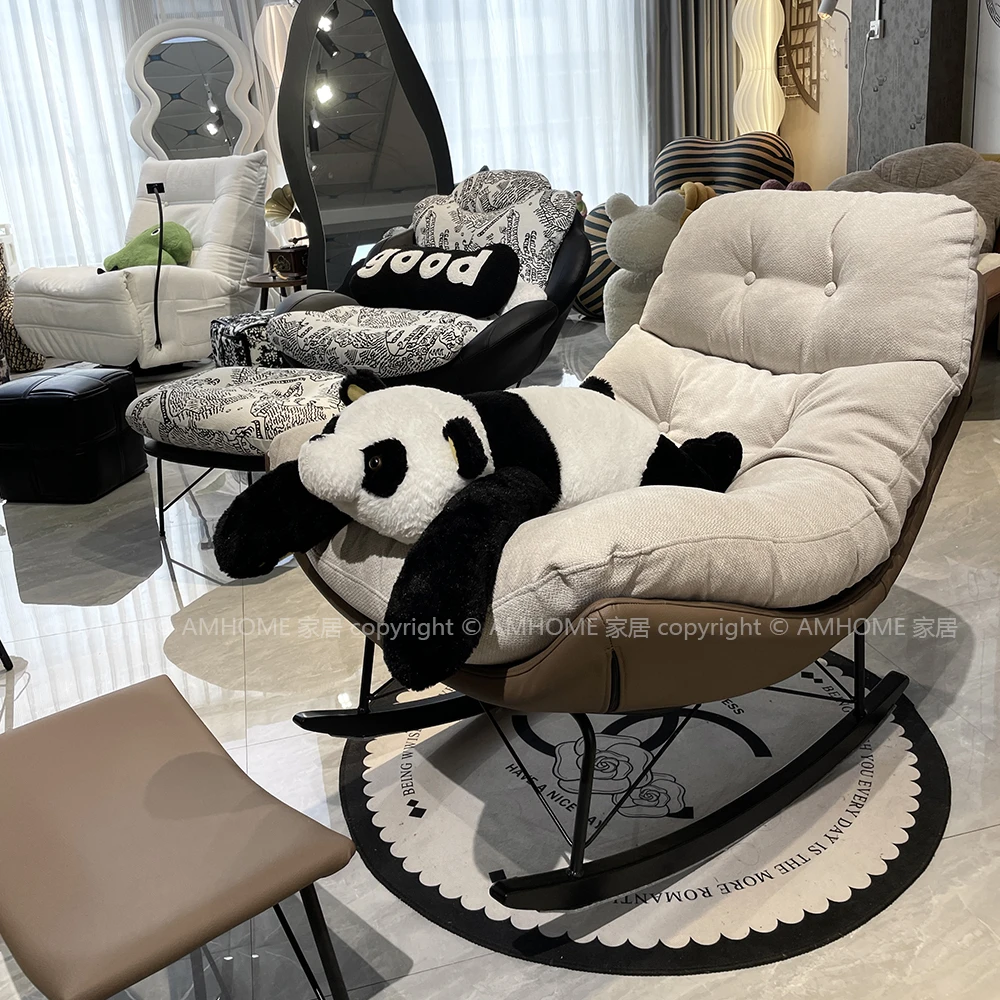 【出口原单加大摇椅】真皮沙发椅雪尼尔意式轻奢躺椅休闲阳台懒人椅