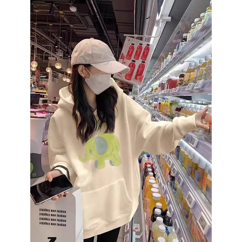 杏色连帽卫衣女款2025年秋冬新款爆款宽松设计感上衣加绒加厚外套