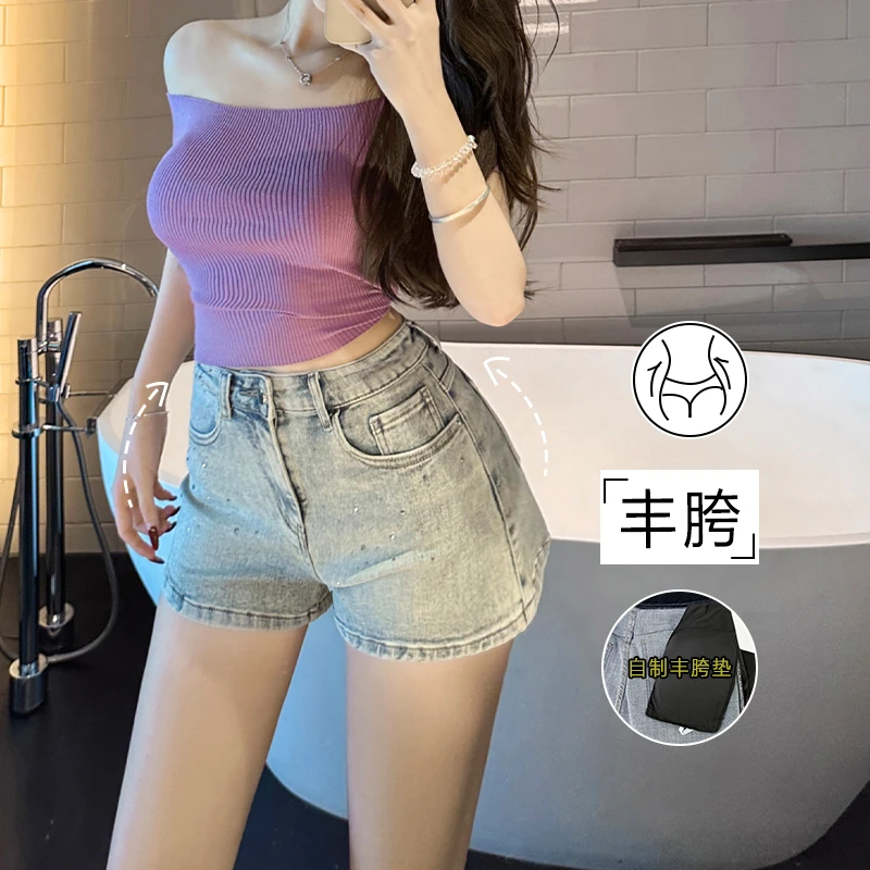 美式丰胯辣妹牛仔短裤女秋季2025新款设计感烫钻小众性感包臀热裤