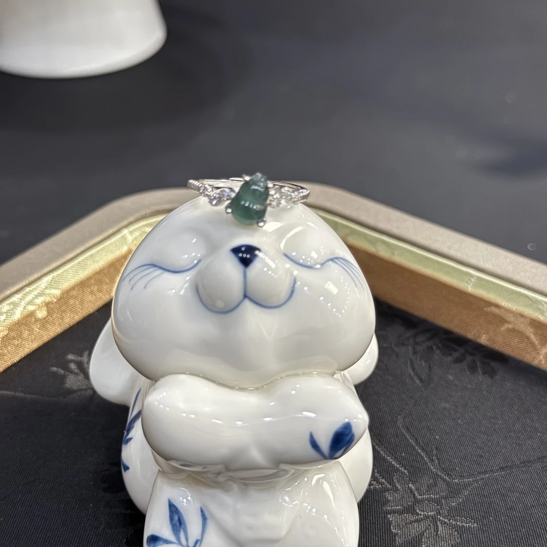 【遇葫芦】天然A翡翠蓝水葫芦银戒指FY738