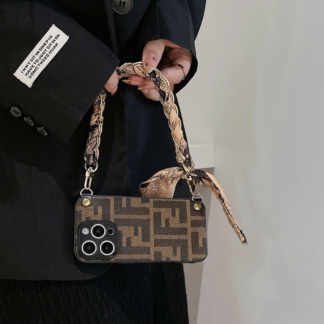 适用苹果VIVO华为荣耀小米三星潮牌OPPO手机壳丝巾手提挂绳保护套