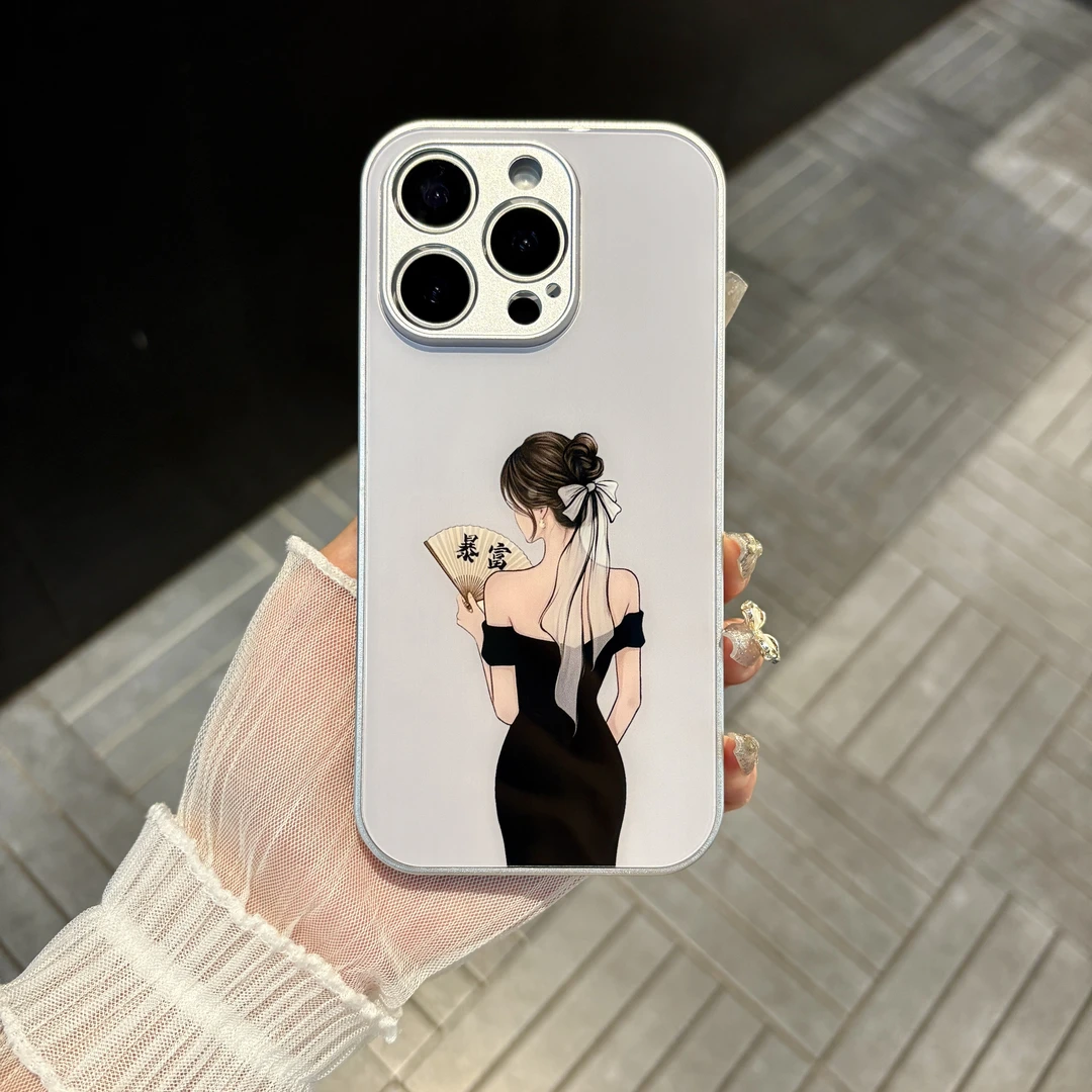 苹果/华为/oppo/vivo/小米 暴富背影女孩适用iPhone16玻璃手机壳