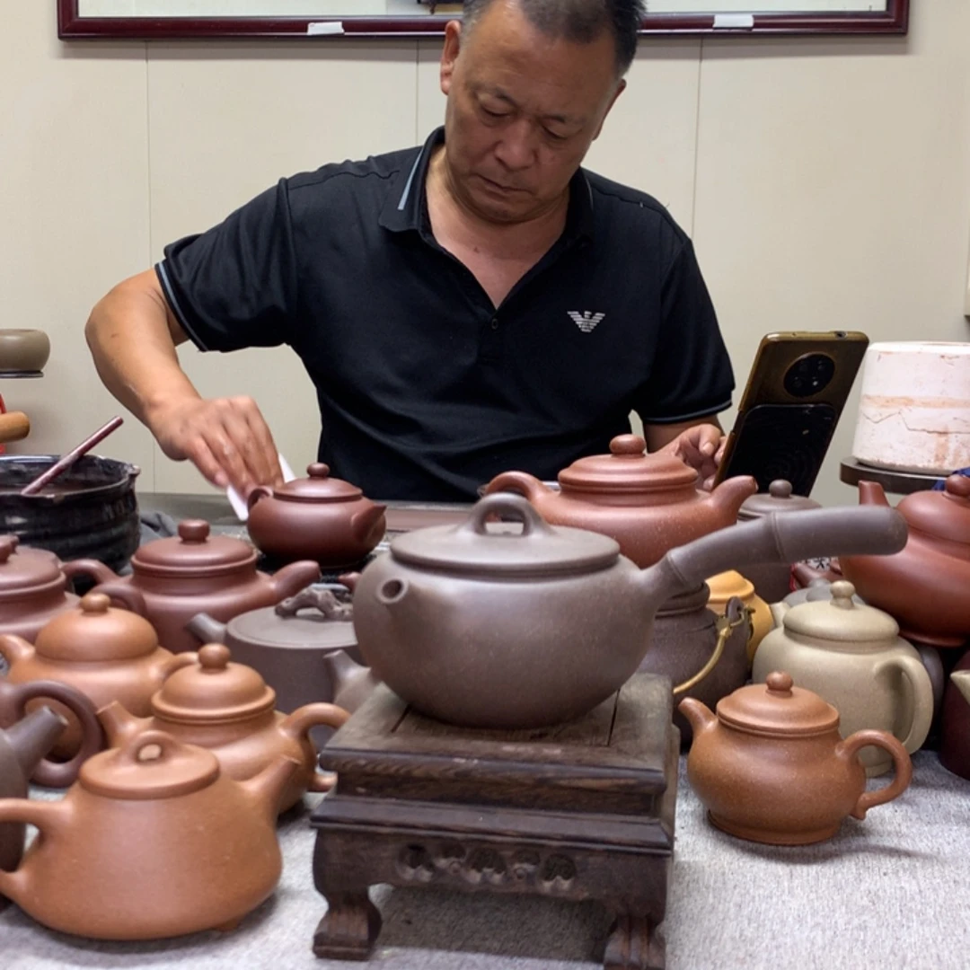 茶壶紫泥侧把壶半手工制作