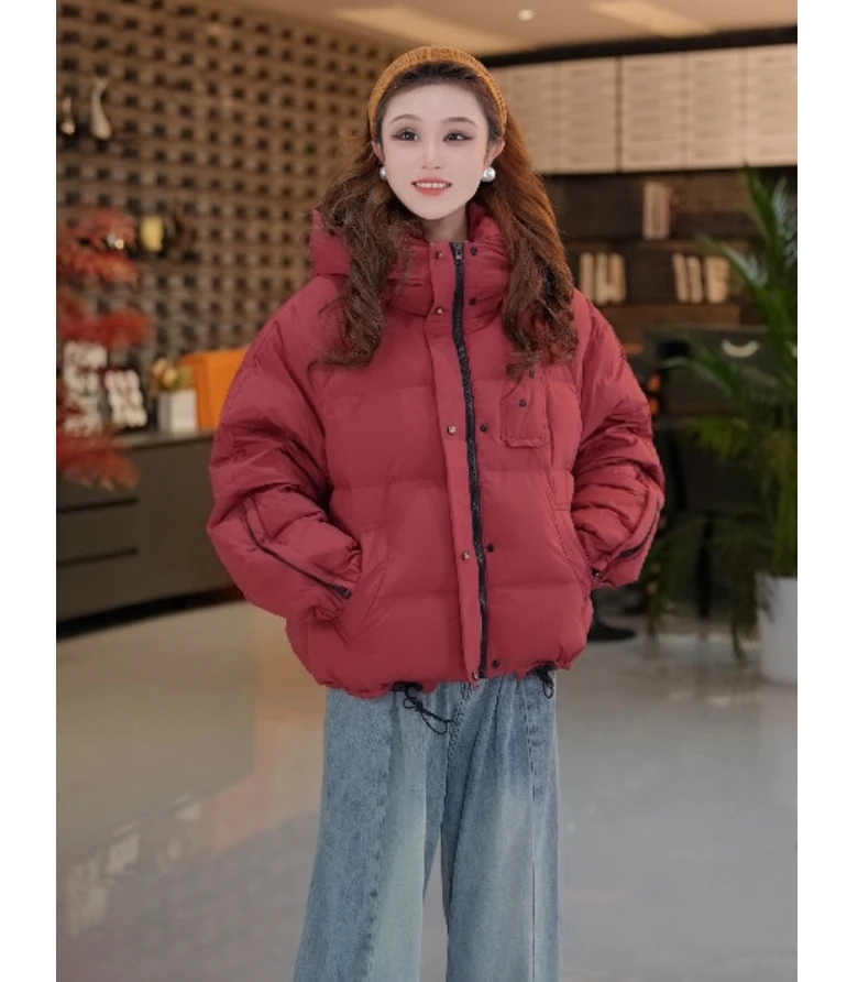 新款冬季羽绒服女款短款时尚休闲百搭女士连帽潮流加厚宽松外套