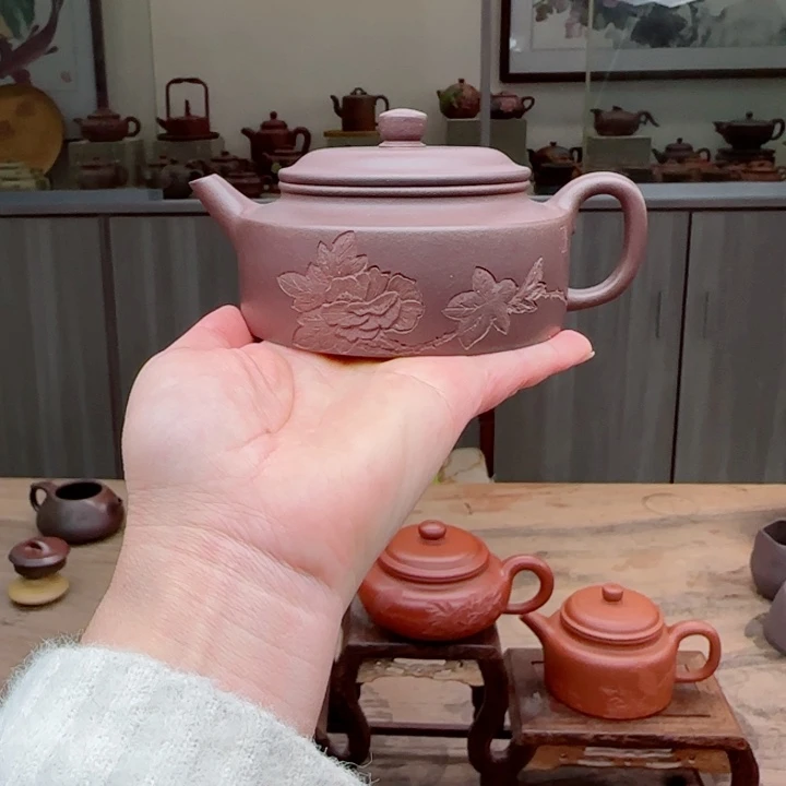 紫砂茶壶紫泥150 c C小任刻绘