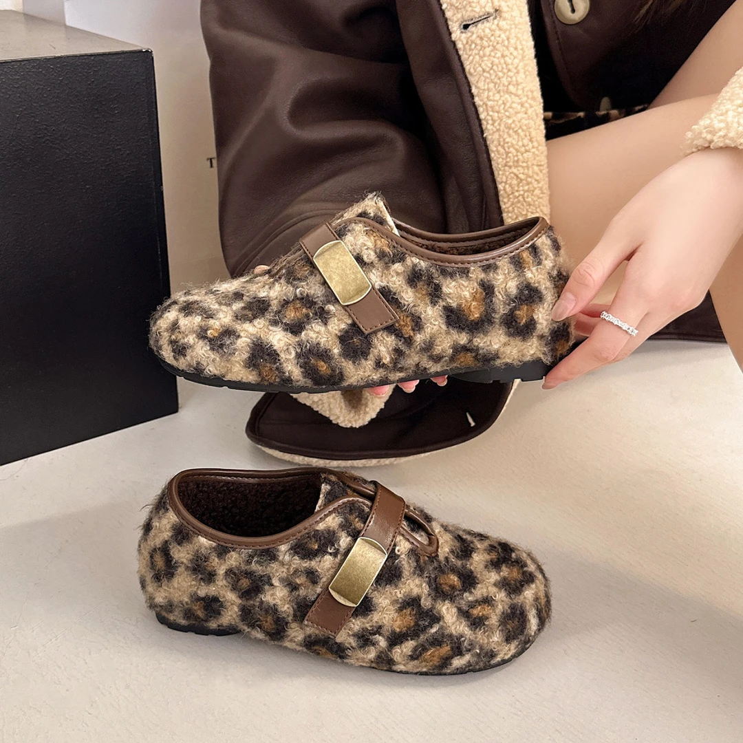 韩版复古百搭加绒毛毛鞋女2025秋冬新款时尚魔术贴平底玛丽珍棉鞋