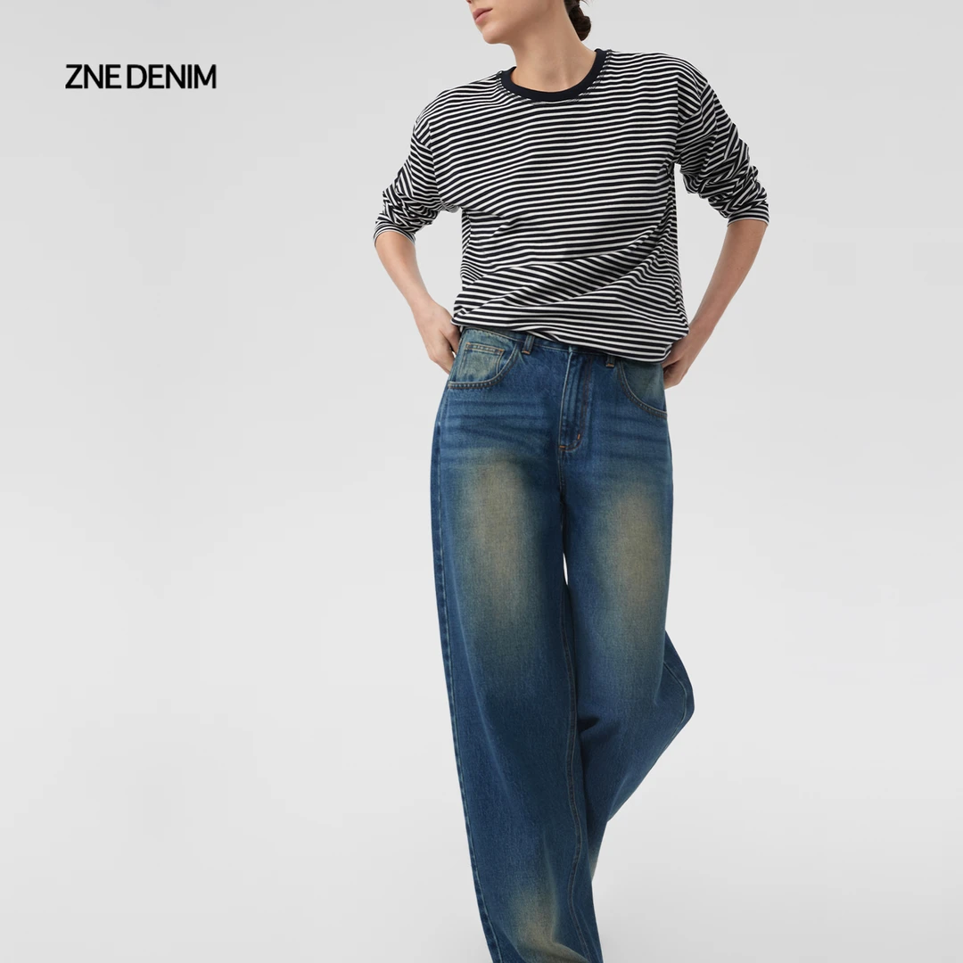 ZNEJeans率性复古撞色做旧牛仔裤1227