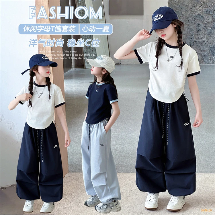 女童套装夏季2025新款儿童装韩系短袖T恤女孩洋气工装裤两件套