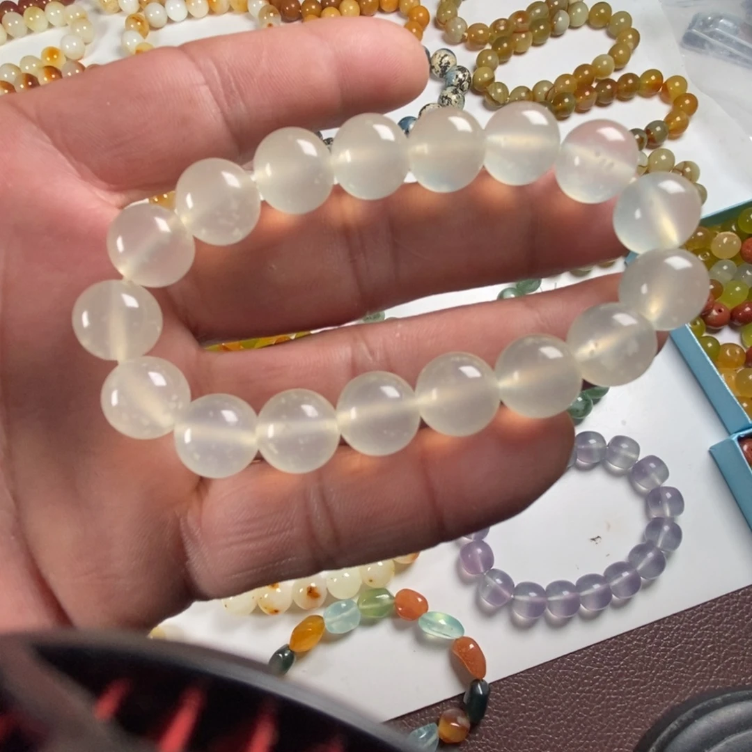 蛇纹石玉未镶嵌手链岫玉白冰暴风雪卡12