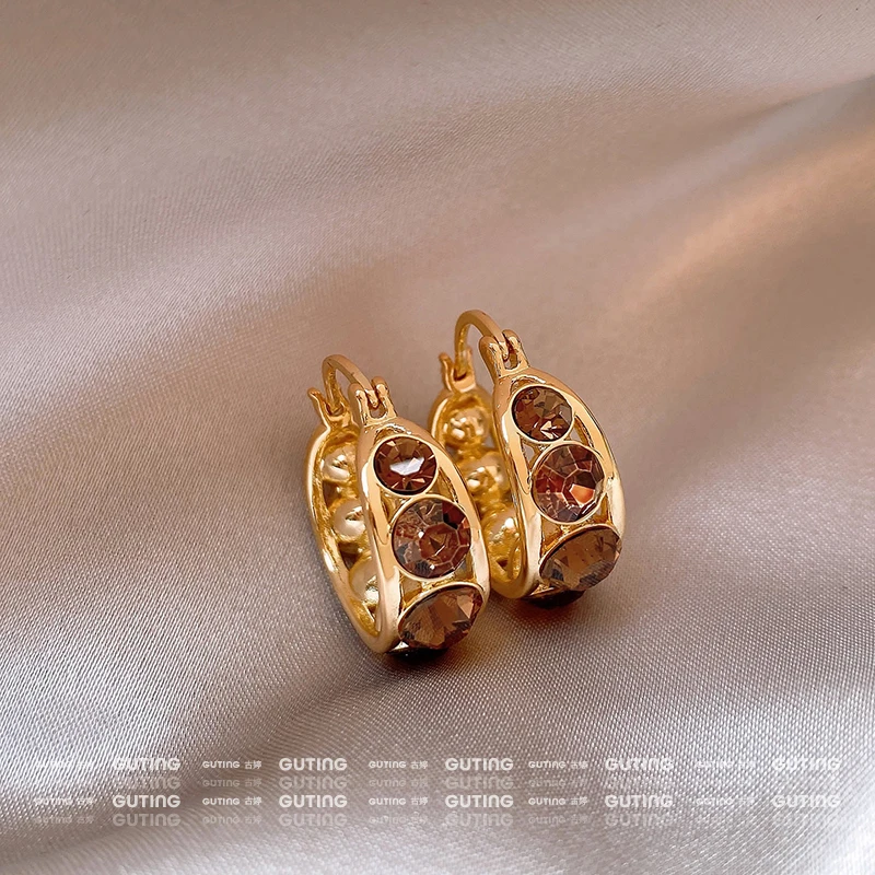 铜合金合成锆石耳饰 23561金色圈圈耳扣耳环女耳钉适合冬天耳饰