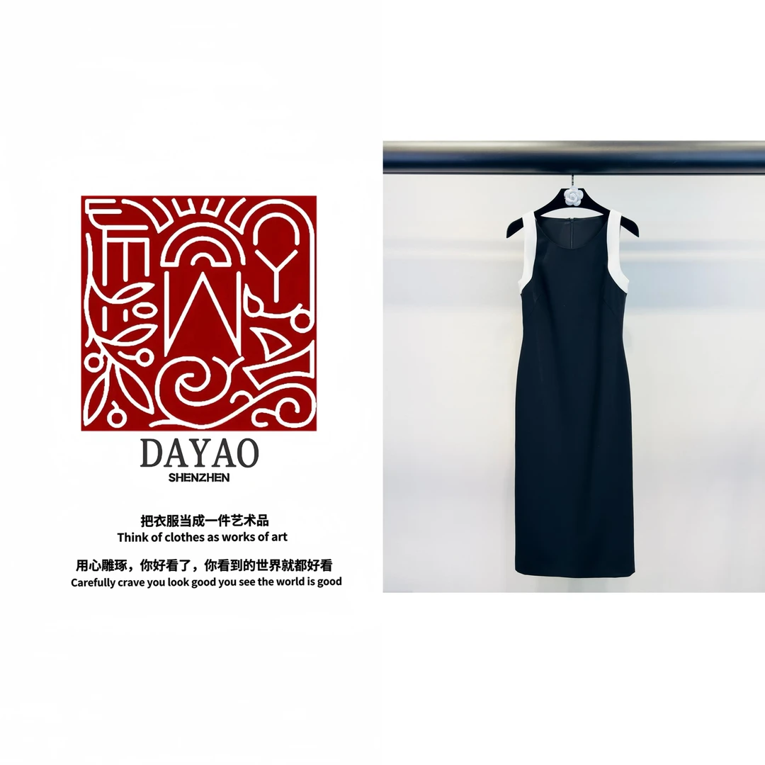 「DAYAO」25s黑色假两件拼接无袖连衣裙宽松慵懒风长款休闲WYS2537