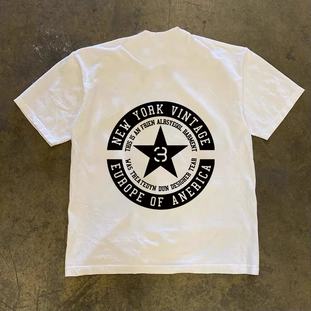 2025夏季新款欧货高端纯棉圆领微宽松休闲T恤男时尚潮流印花短袖