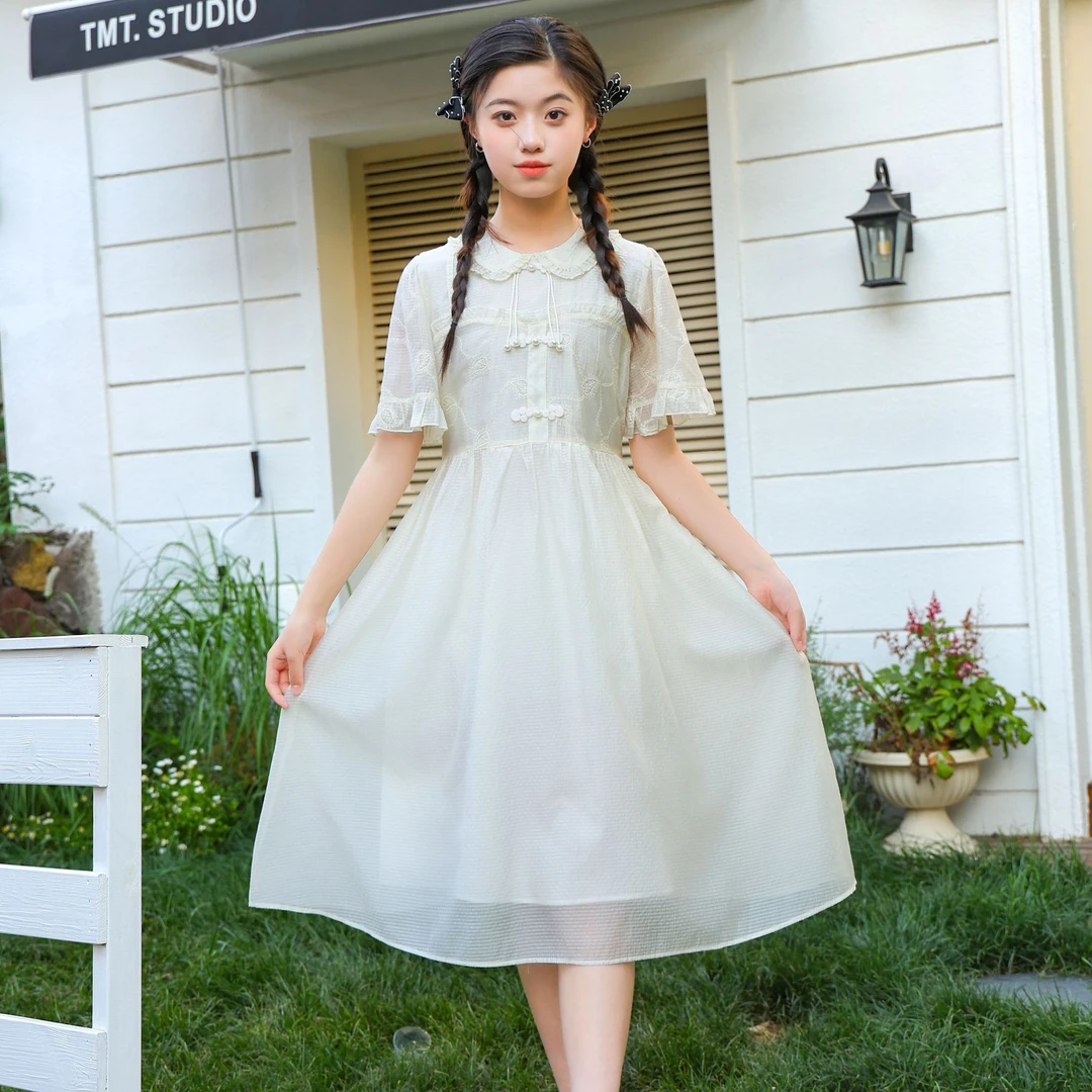 夏季新款中国风女童复古连衣裙初高中生气质公主裙zb5925田范KIDS