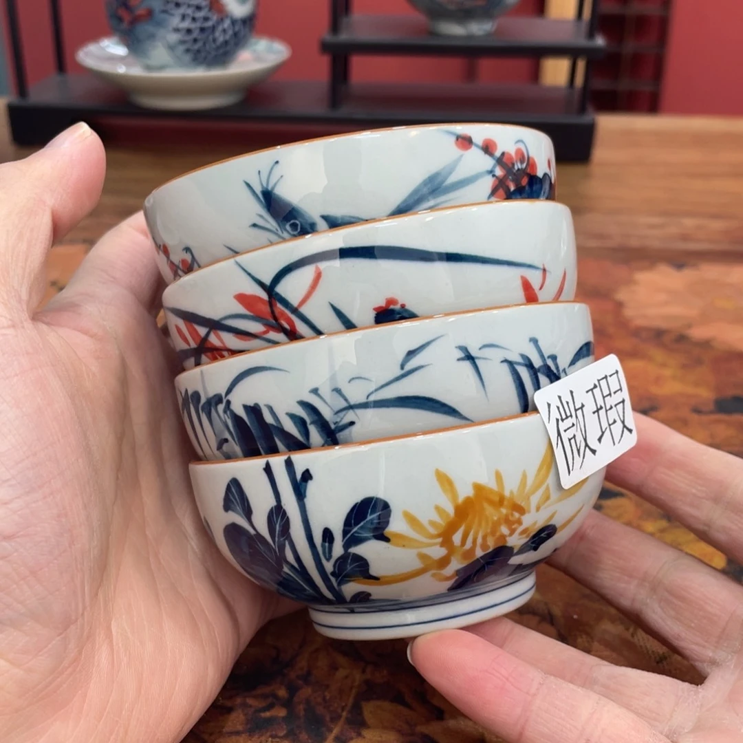釉下手绘茶具微瑕