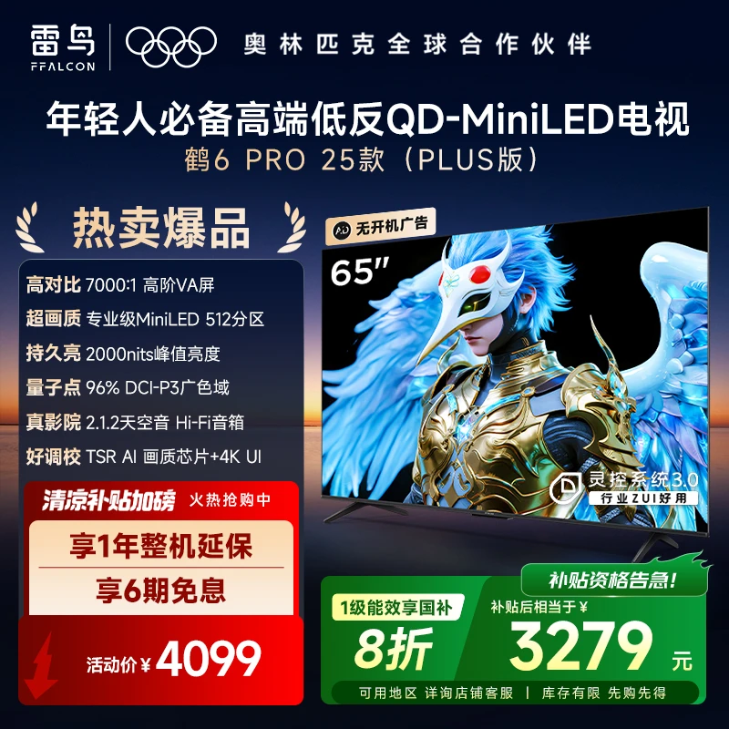 雷鸟电视 65鹤6 PRO 25款 65英寸 MiniLED 高阶VA 超清高刷电视机