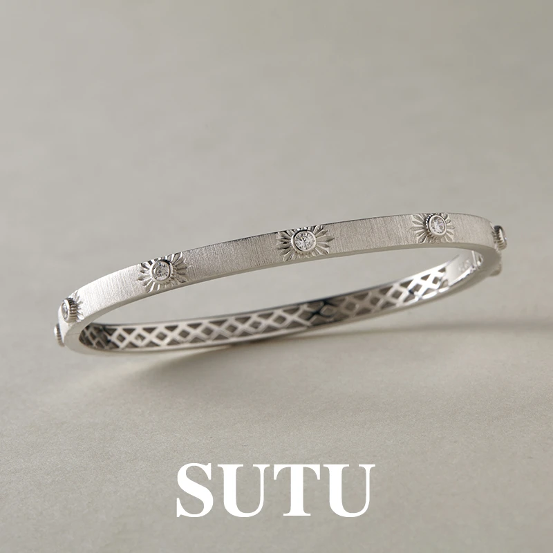 925银合成锆石手镯 星芒手镯拉丝小众设计感镯子精致轻奢高级感