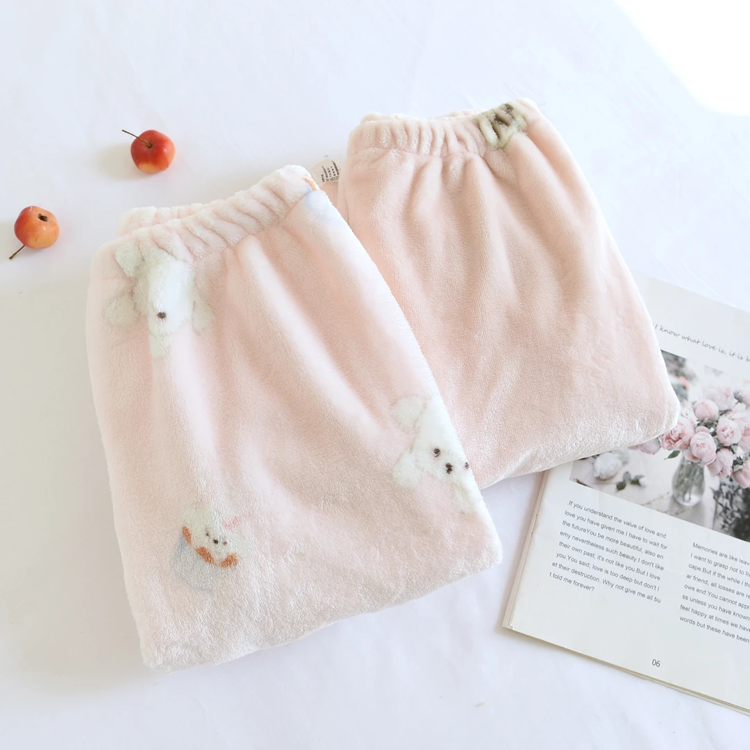 儿童可爱卡通秋冬加厚保暖珊瑚绒睡裤女童法兰绒家居裤亲子睡裤