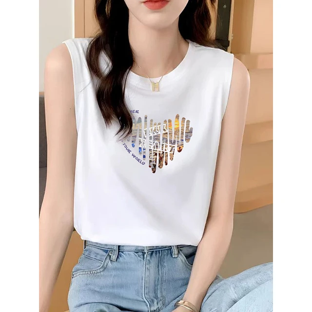 2025年新款夏季潮流女士外穿无袖背心圆领休闲时尚修身白色吊带潮