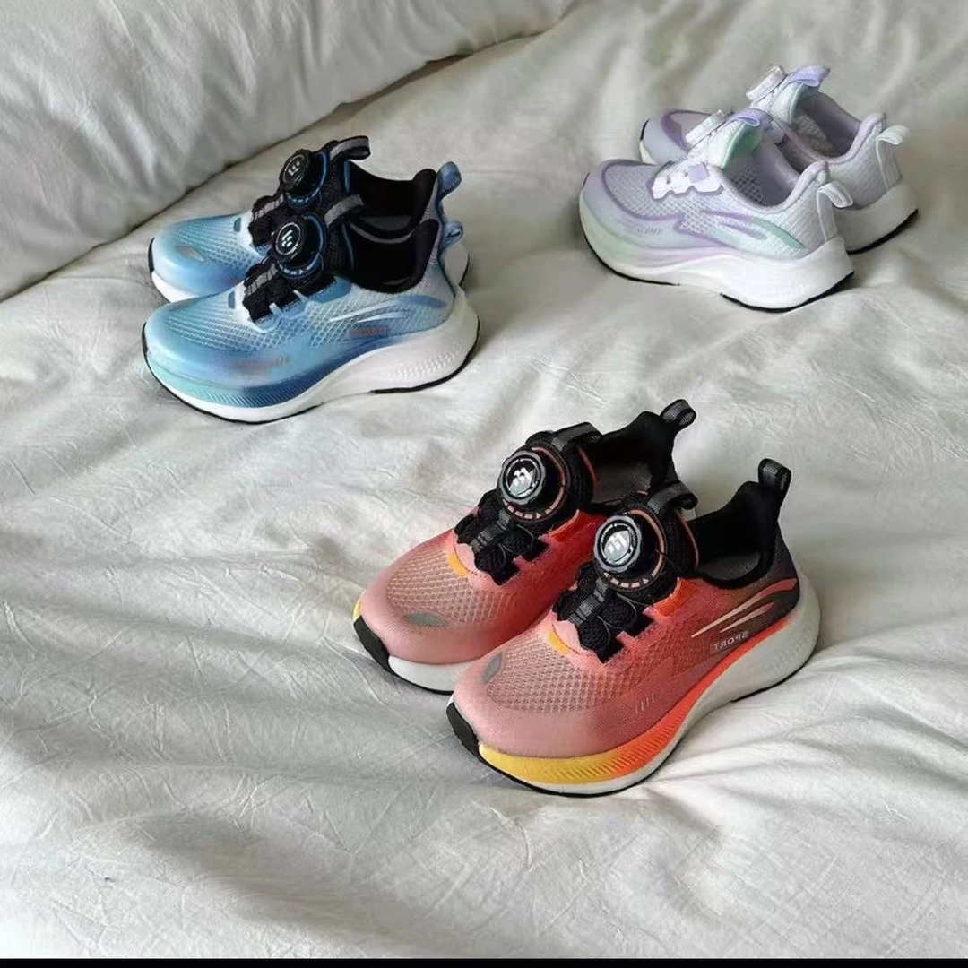 7708冰丝网面夏季单网透气儿童运动鞋旋转扣篮球鞋男女童跑步鞋