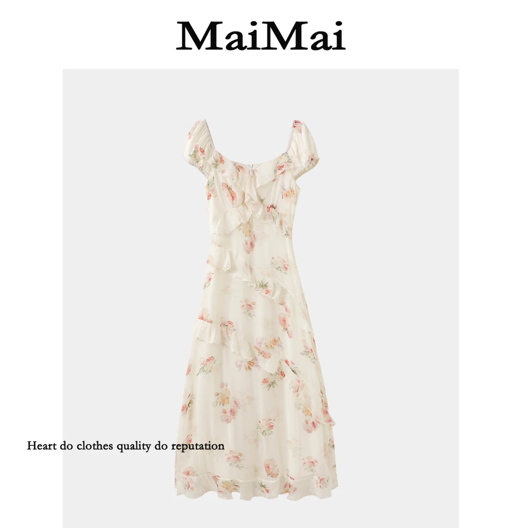 【米兰花境】Mai Mai◆复古港风连衣裙高腰法式少女夏季碎花蕾丝长裙