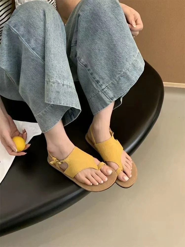 韩系套趾平底凉鞋女2025夏季百搭舒适平底罗马凉鞋378-8