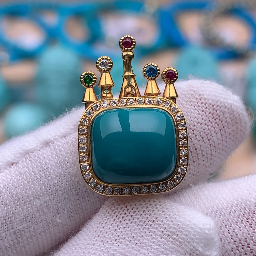 绿松石18K金镶嵌珠宝奇石