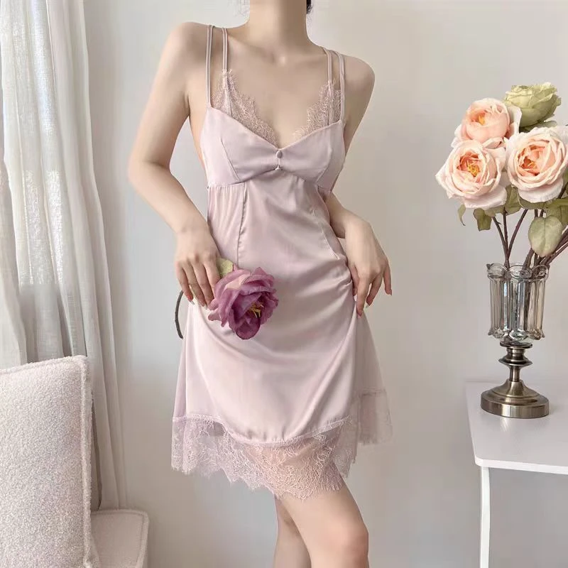 【1-100】吊带裙夏季睡裙薄款性感纯欲蕾丝镂空美背女轻奢睡衣法式