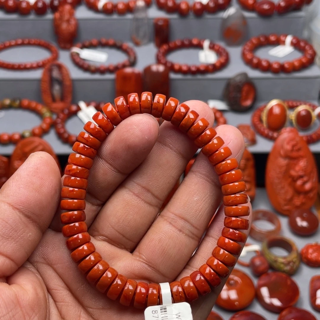 南红玛瑙未镶嵌珠宝奇石单圈8➕